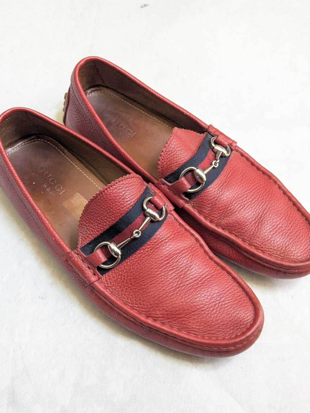 Gucci Red Leather Horsebit Loafers for Men Driving US 12.5